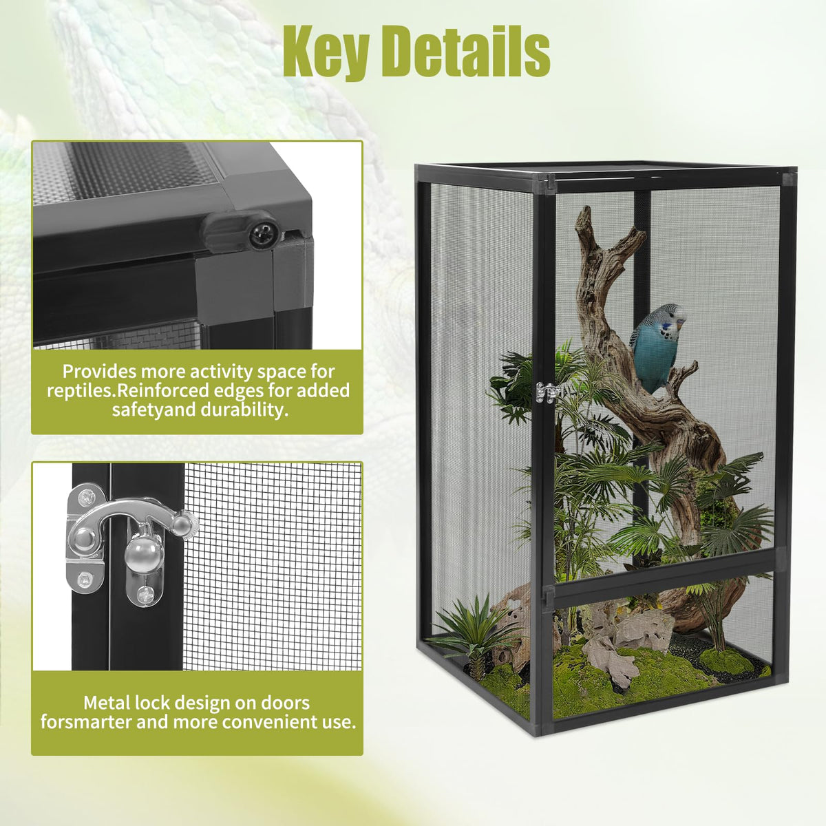 17.72" L×17.72" W×31.50" H Reptile Enclosure with Escape-Proof Lock F759