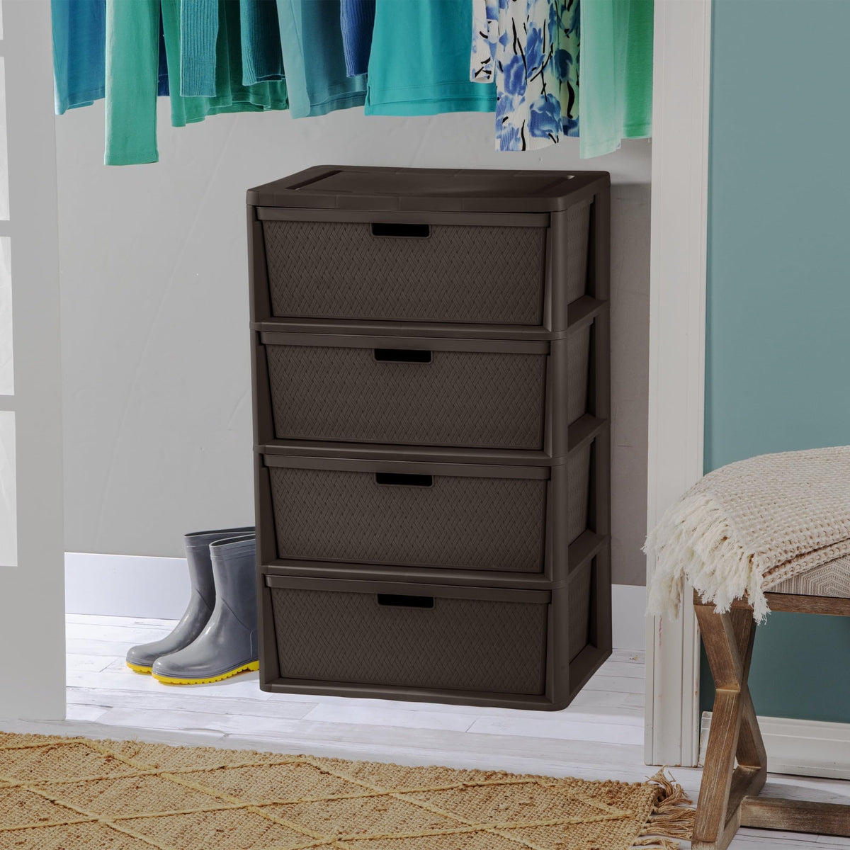 Brown 4 Drawer Plastic Storage Tower Q163