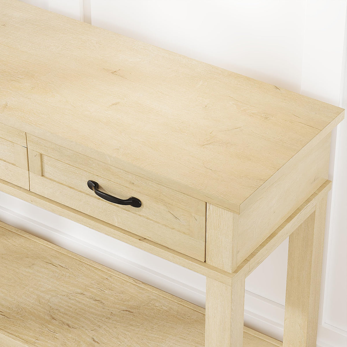 Light Oak 3 Drawer Console Table with Open Storage Shelf W346883