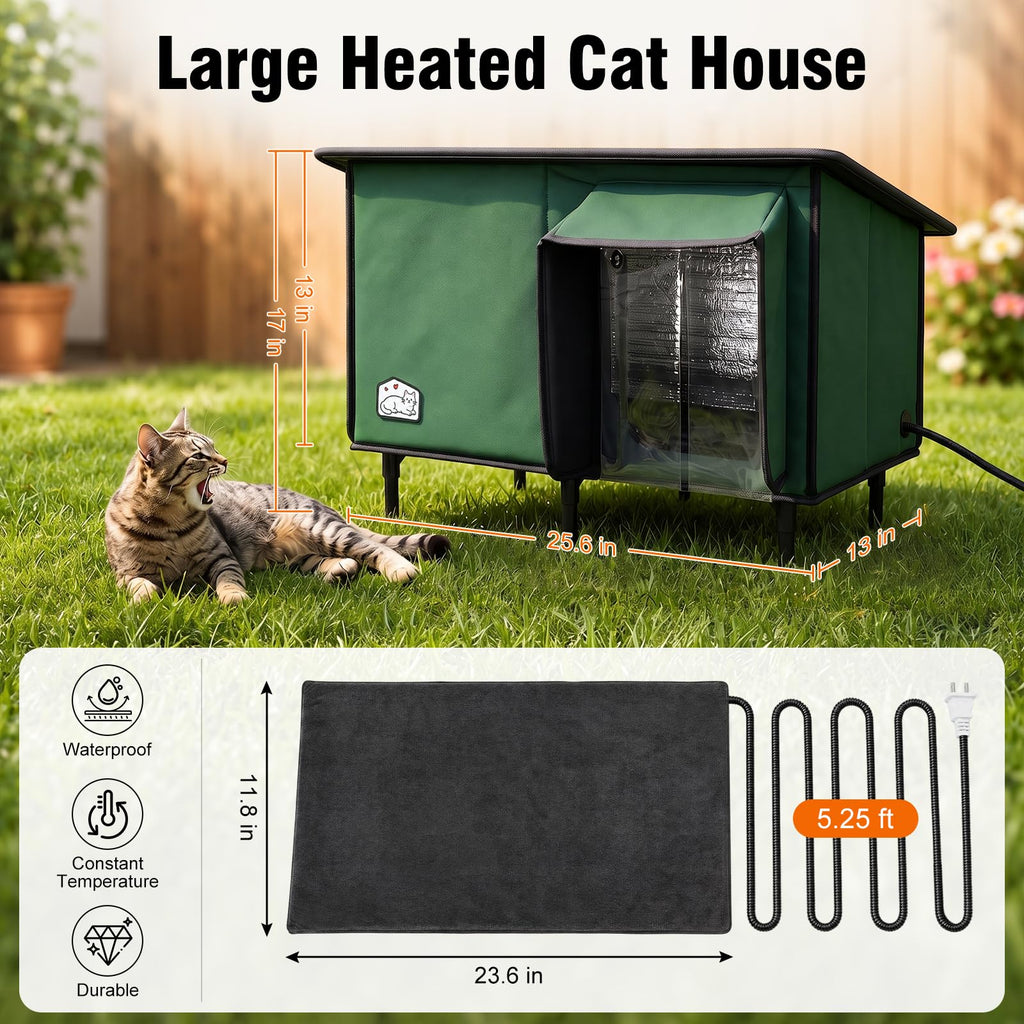 Weatherproof Insulated Heated Cat House with Heating Pad S1240