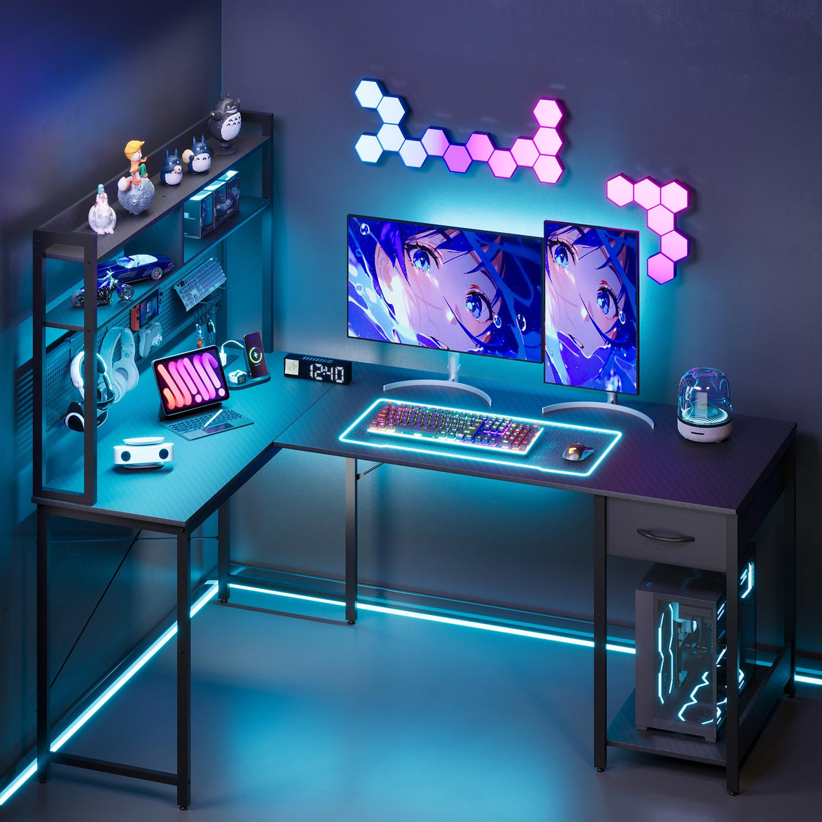 L Shaped Gaming Desk with Hutch V770