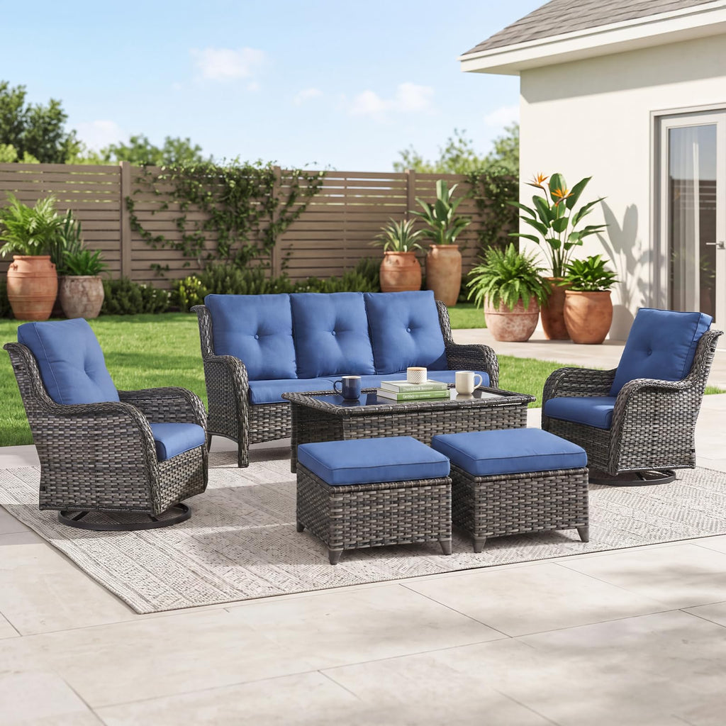 Grey Wicker 6 Piece Patio Furniture Set M50226