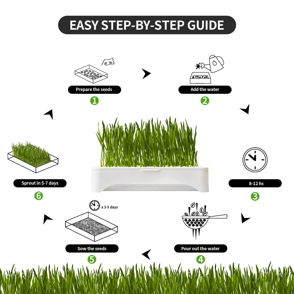 Cat Grass Kit with Organic Seeds Mix and Hydroponic Sprout Tray O448830