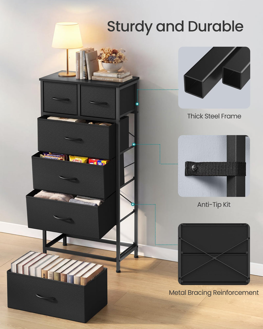 Tall Dresser with 6 Fabric Drawers Q585