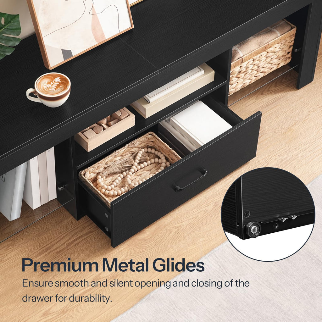 Black Glass Shelf TV Stand with Outlets and Drawer Z281