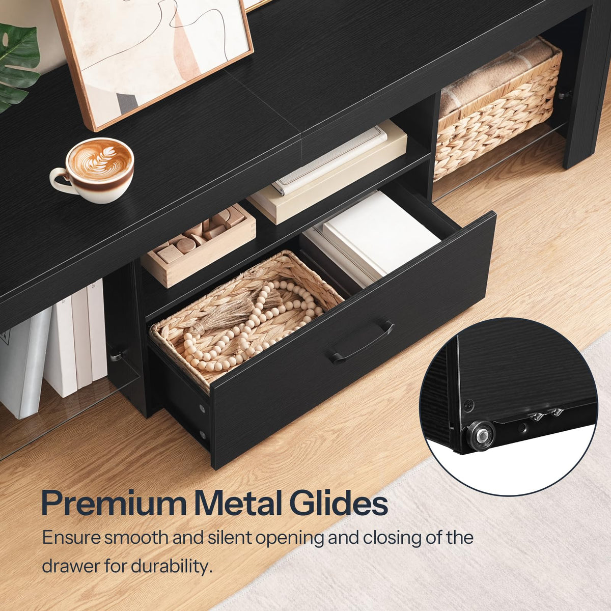 Black Glass Shelf TV Stand with Outlets and Drawer Z281