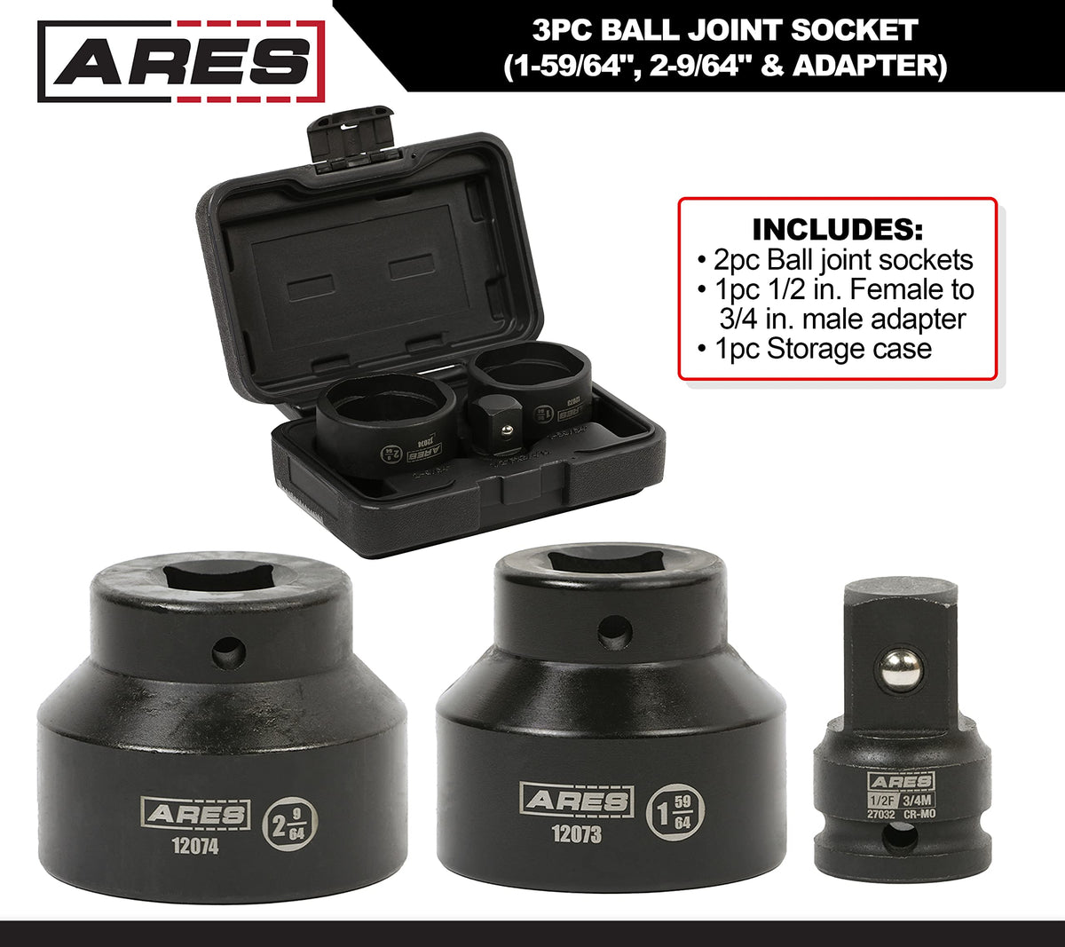 3-Piece Ball Joint Socket Set 3/4-Inch Drive O5222