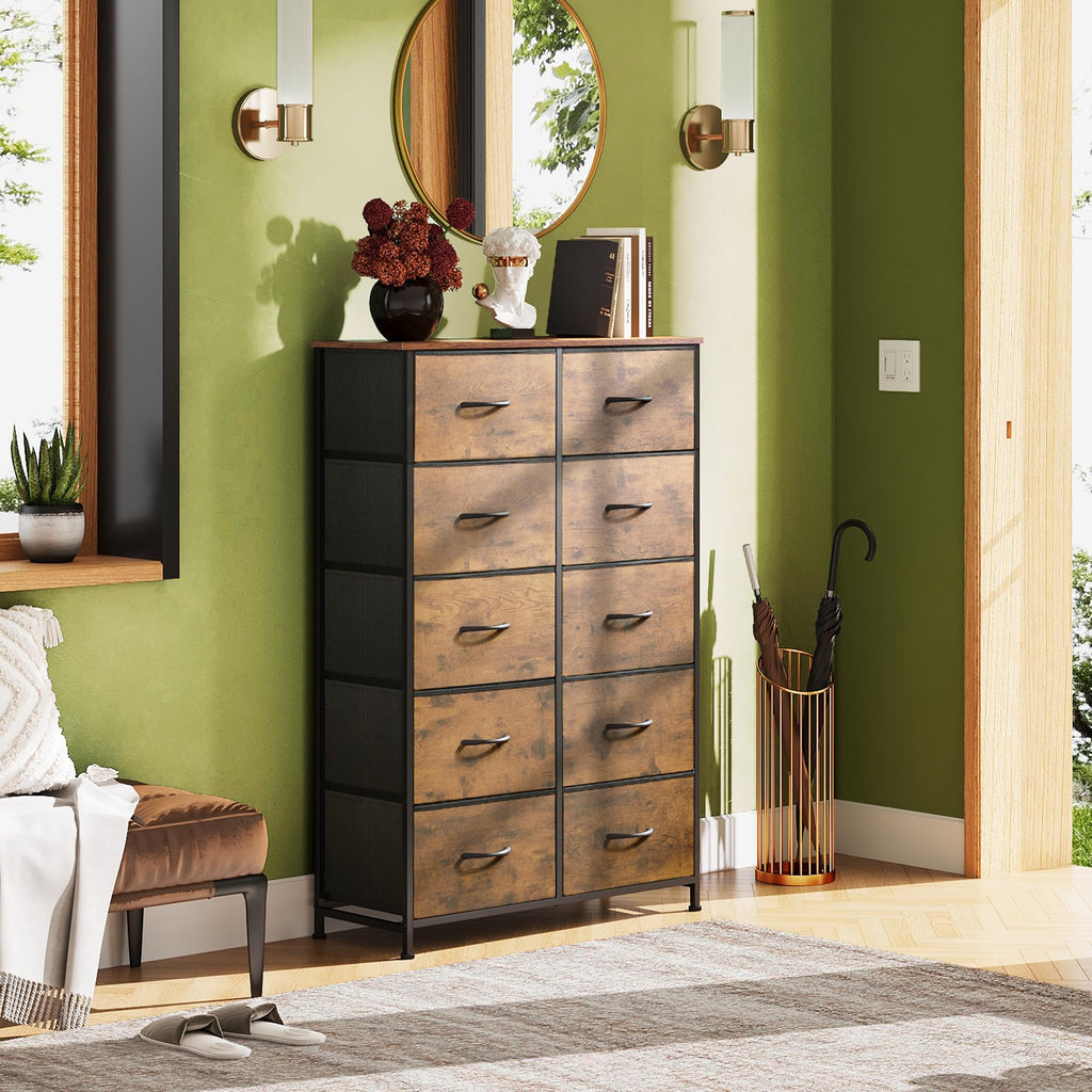 Rustic Brown Wood Grain Print Tall Dresser C55421