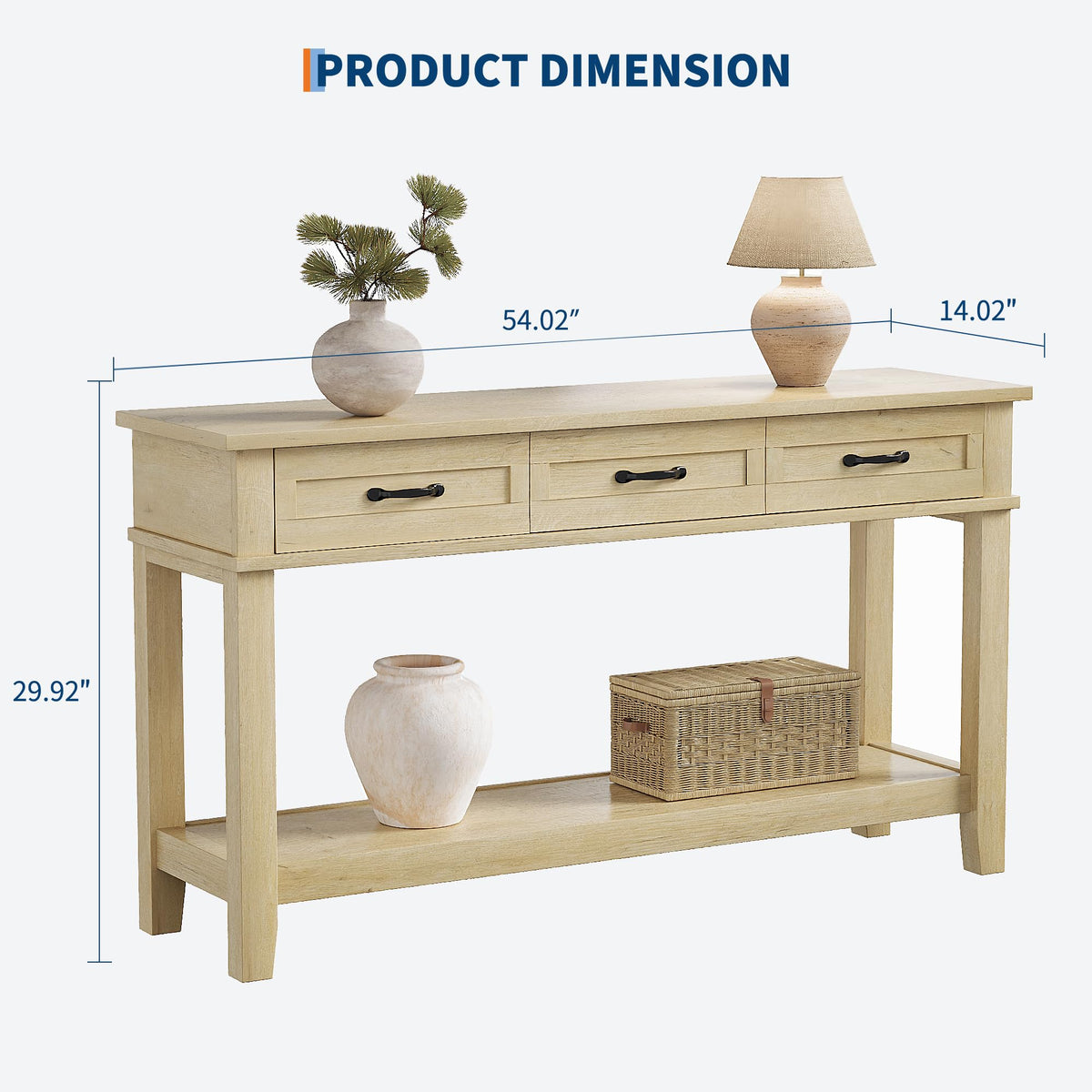 Light Oak 3 Drawer Console Table with Open Storage Shelf W346883