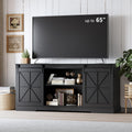 Black Farmhouse TV Stand with Storage Cabinets & Sliding Barn Doors D6263