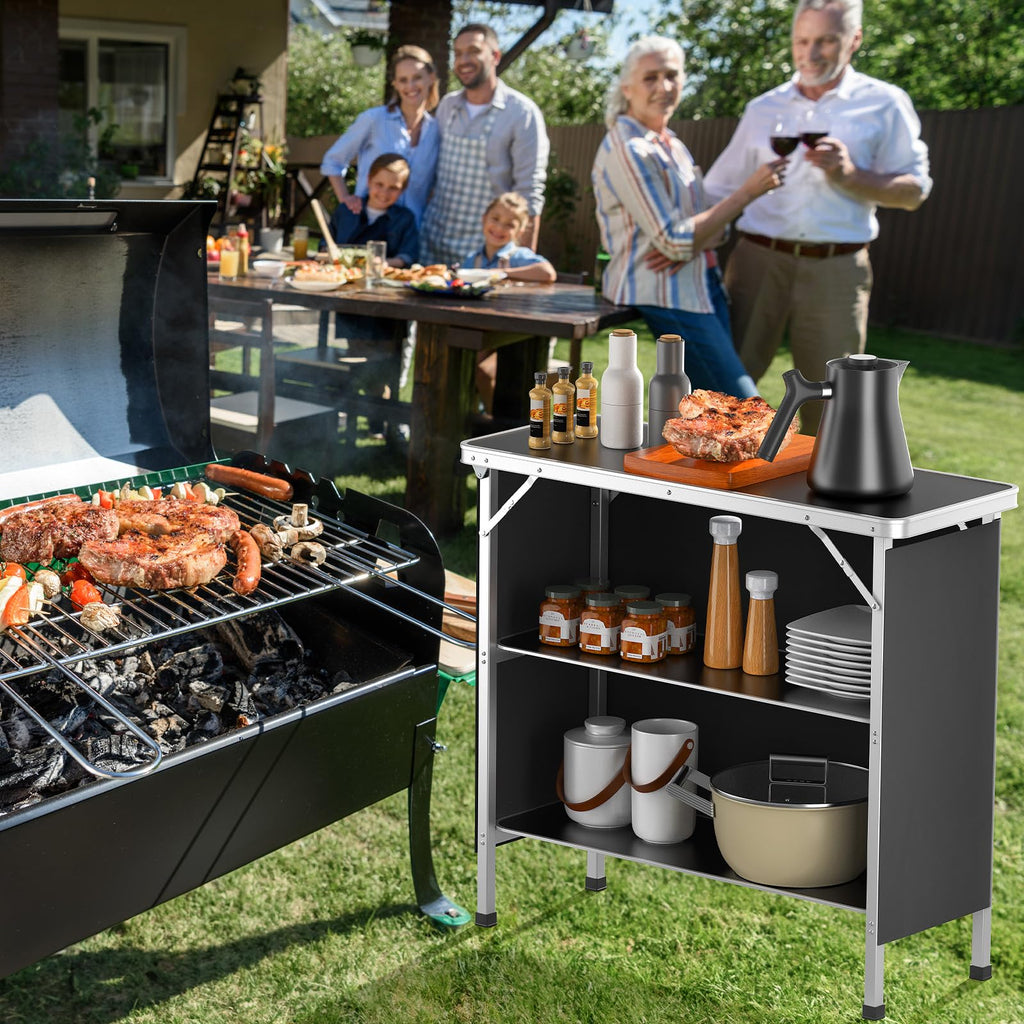 Aluminum 2-Tier Folding Camping Table with Carrying Bag N69260