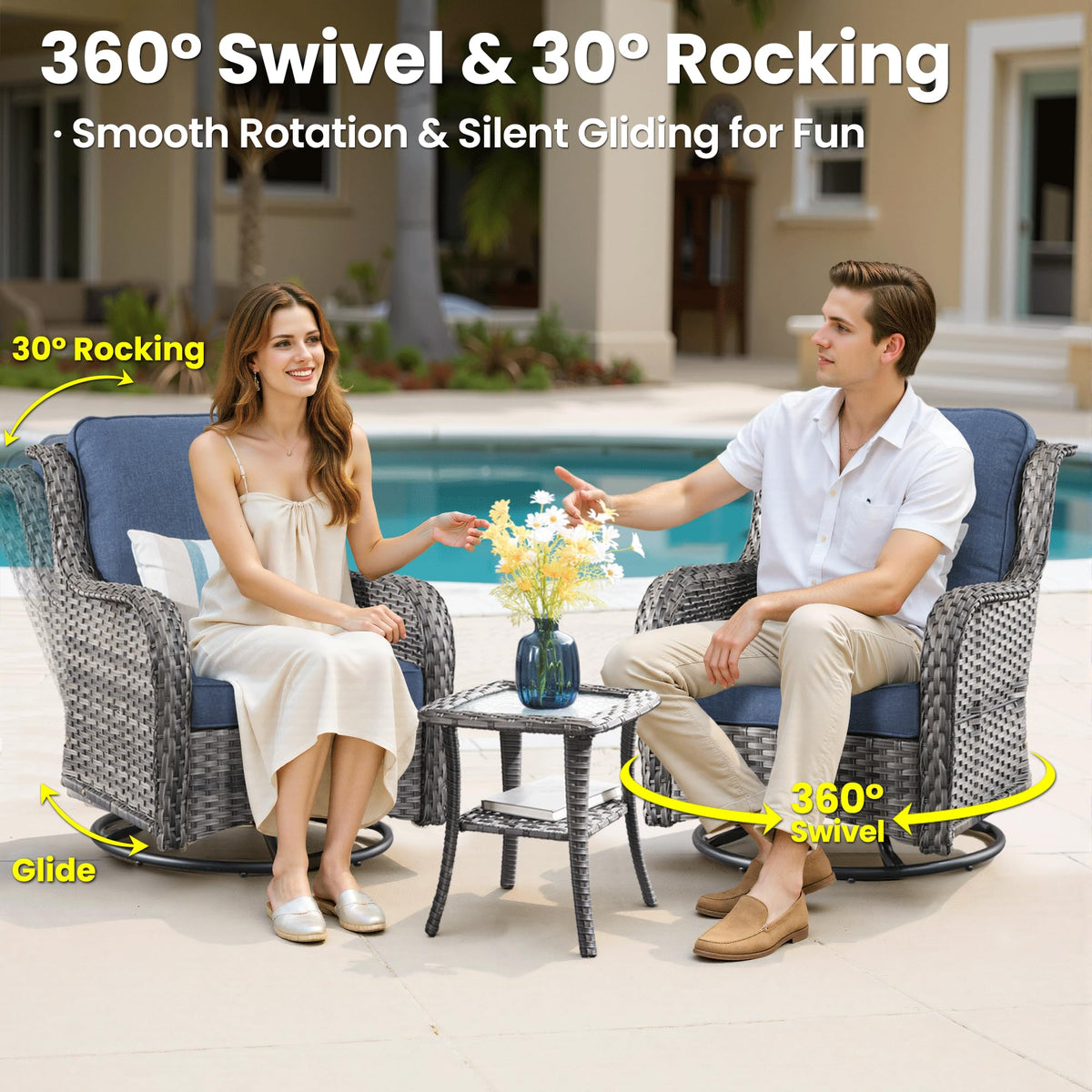 5-Piece Outdoor Wicker Sofa Set with Swivel Chairs T4651