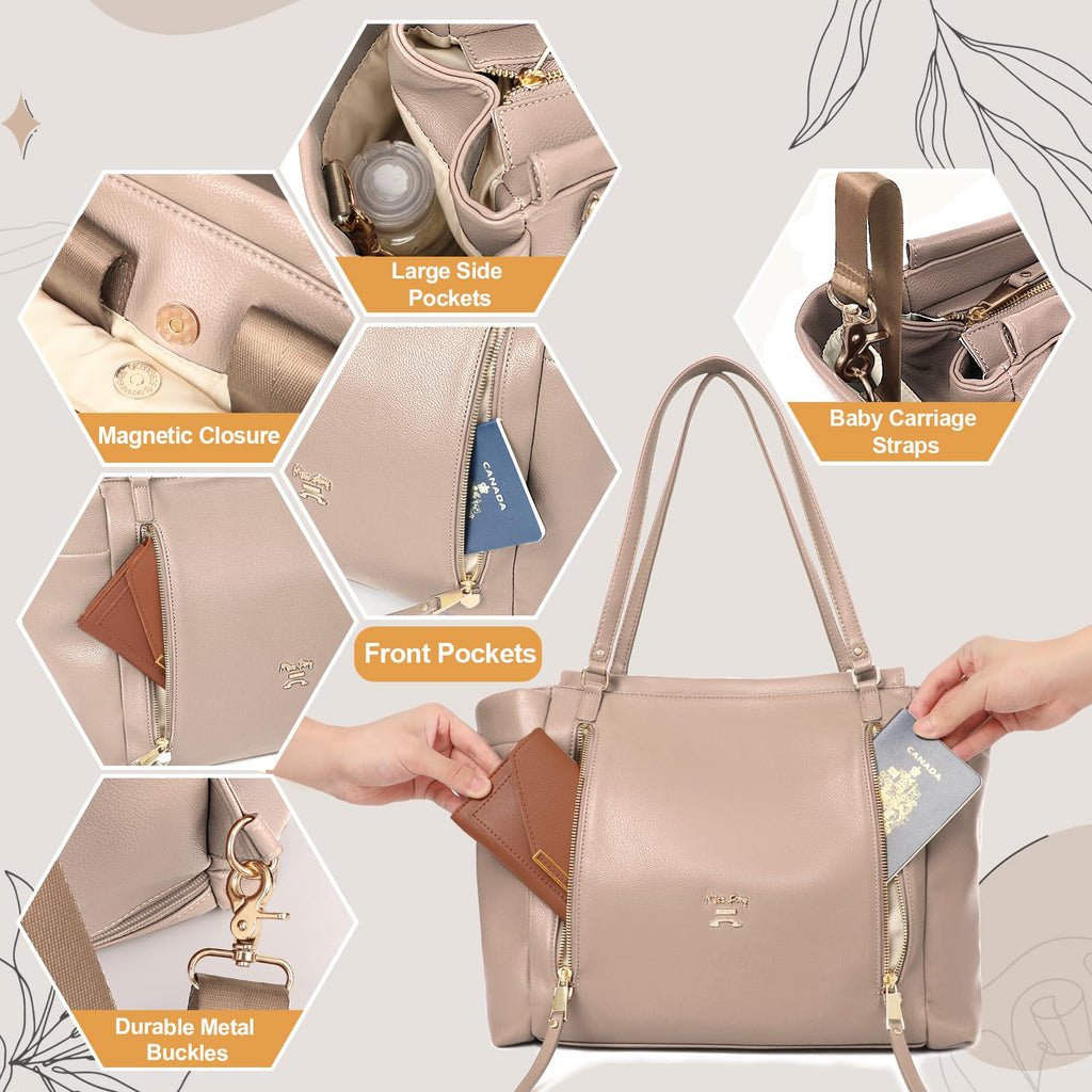 Leather Diaper Bag Tote with Mini Backpack Y4330