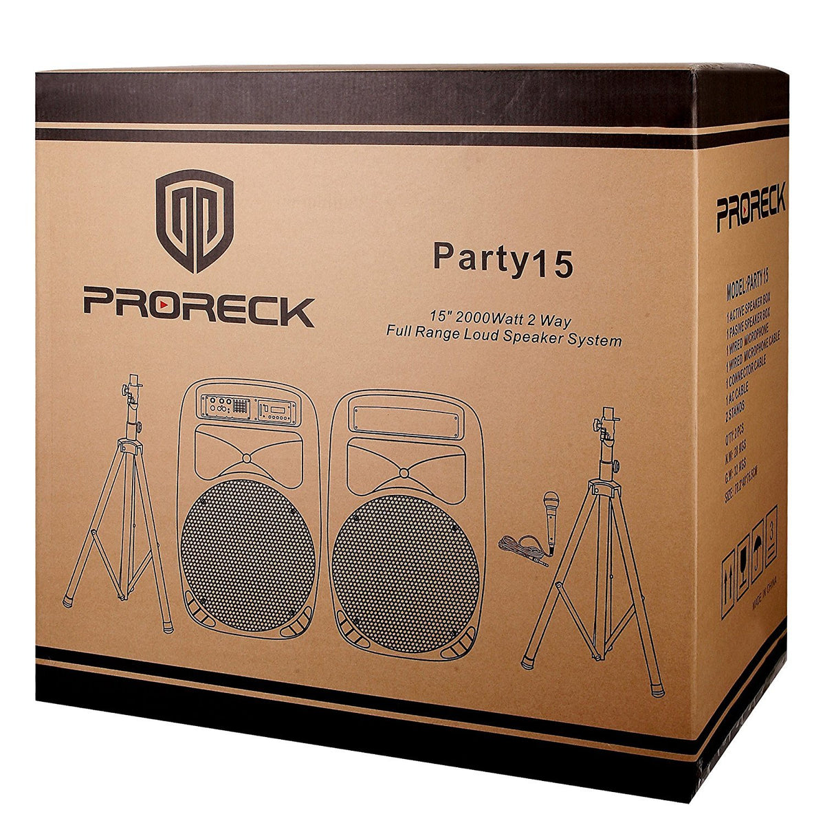 Portable 15-Inch 2000 Watt 2-Way Powered PA Speaker System G98725