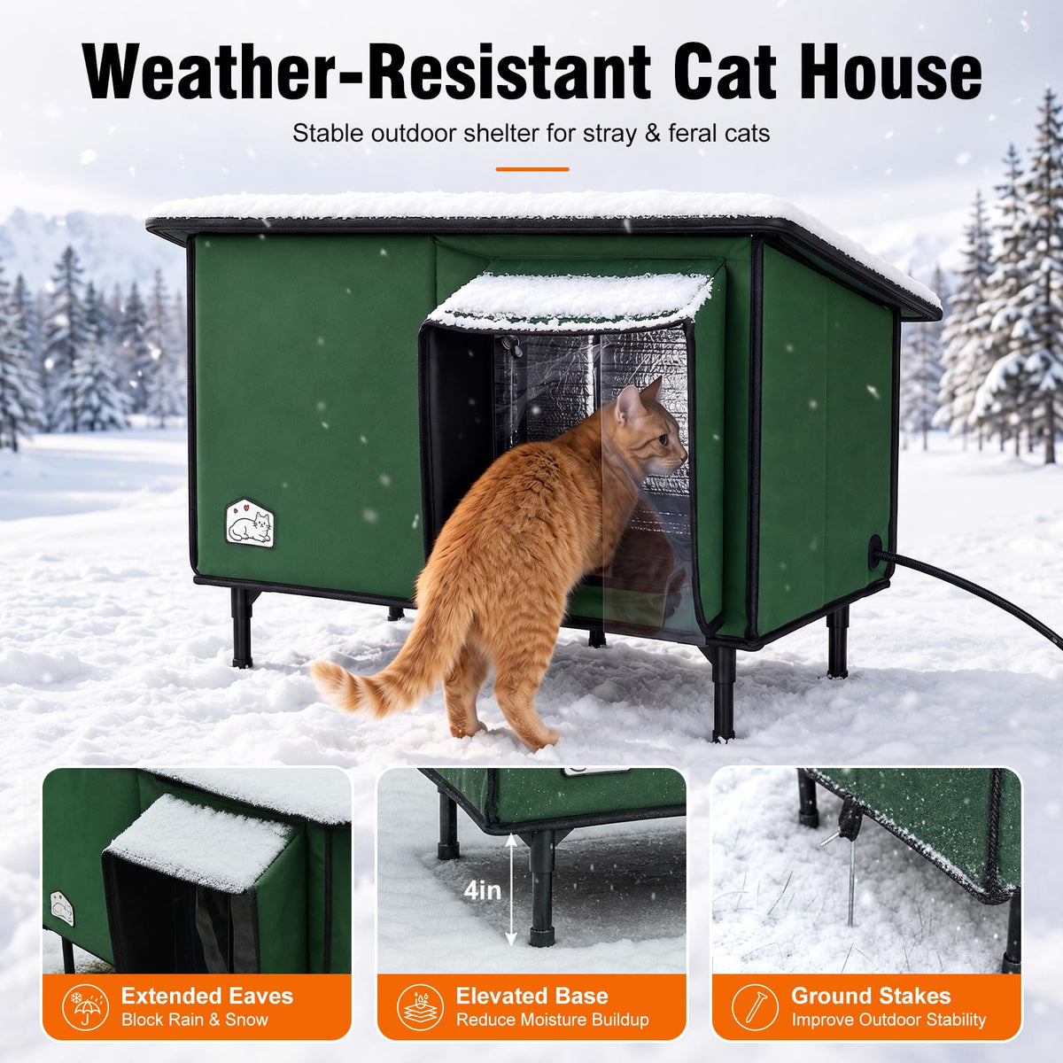 Weatherproof Insulated Heated Cat House with Heating Pad S1240