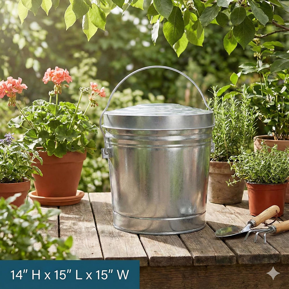6-Gallon Galvanized Steel Trash Can with Locking Lid V7153