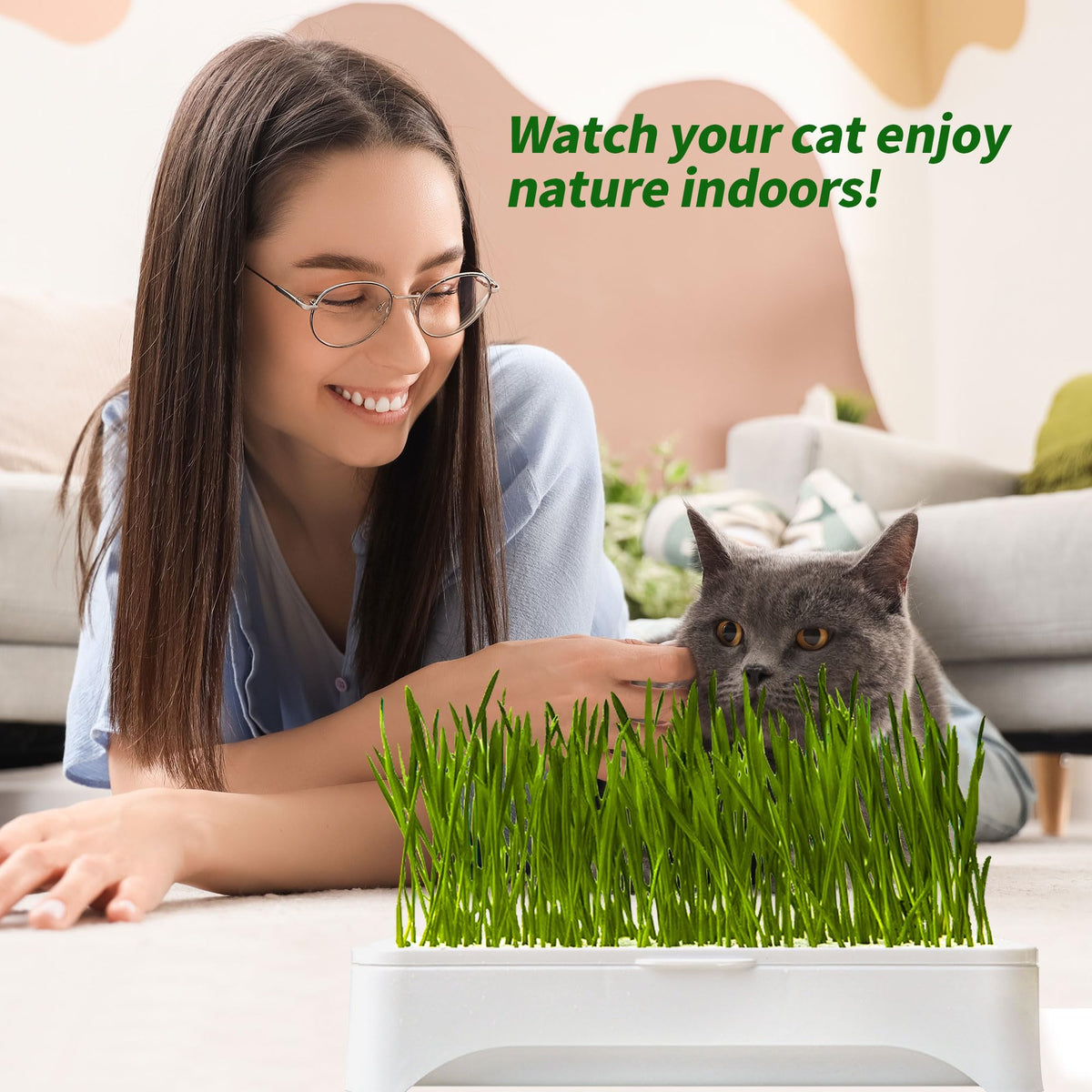 Cat Grass Kit with Organic Seeds Mix and Hydroponic Sprout Tray O448830