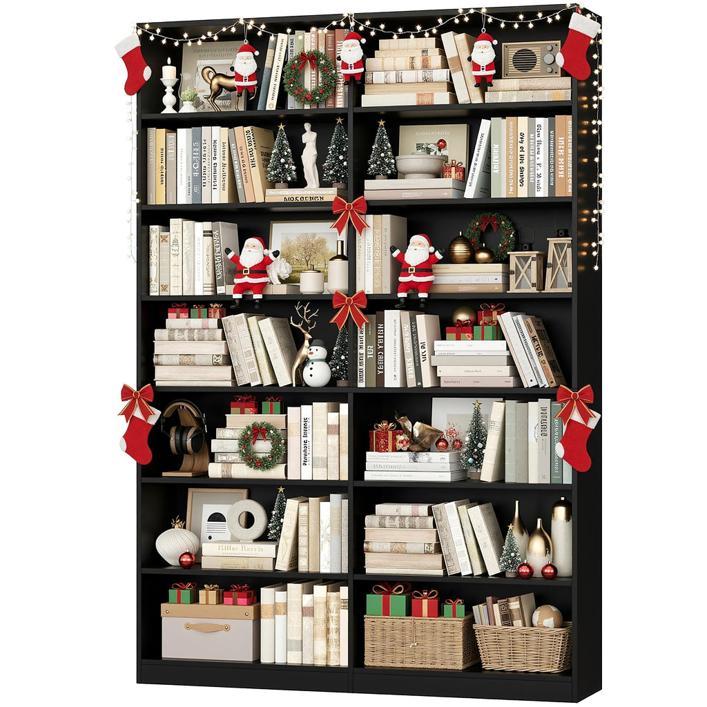 83.7" Tall 7-Tier Double Black Bookshelf and Bookcase A72626