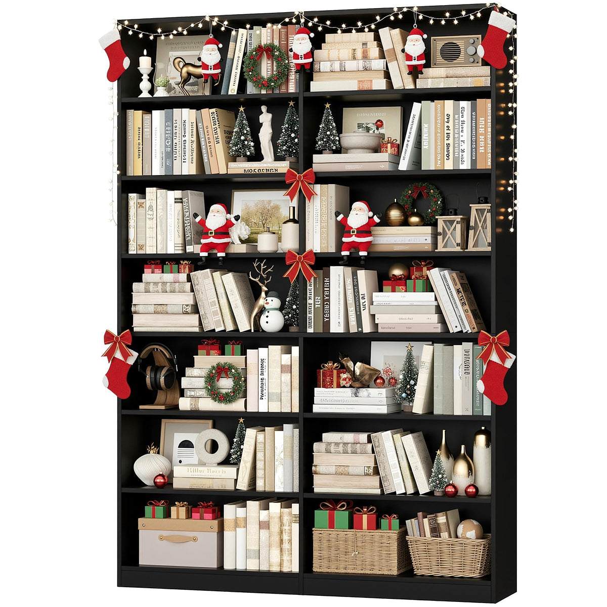 83.7" Tall 7-Tier Double Black Bookshelf and Bookcase A72626