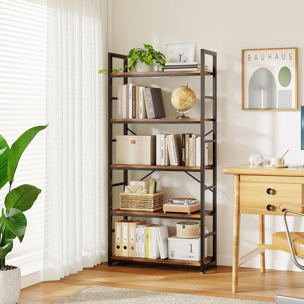 32 Inch 5-Tier Wood Metal Bookshelf B323