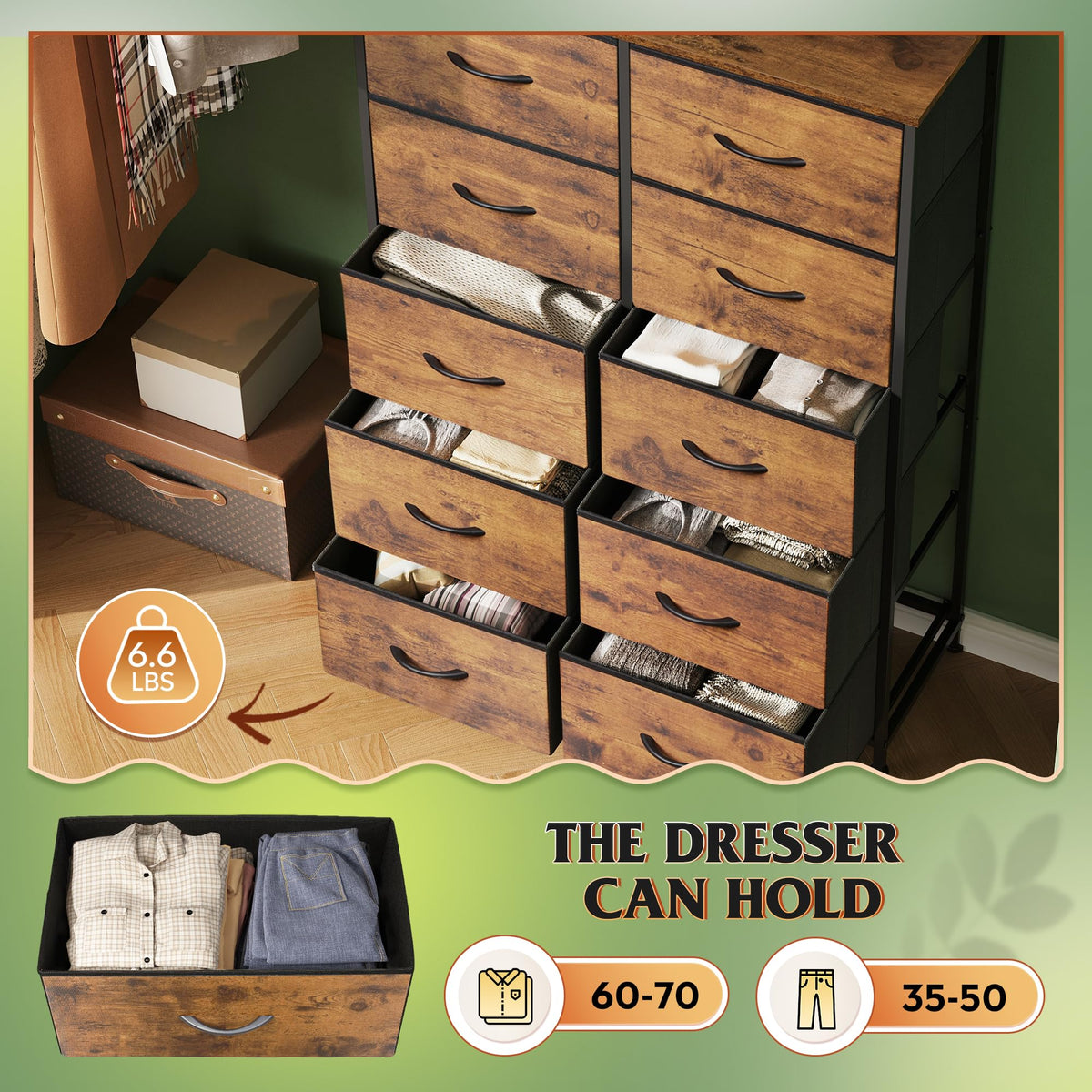 Rustic Brown Wood Grain Print Tall Dresser C55421