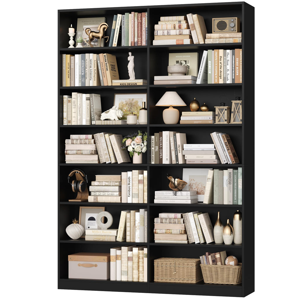 83.7" Tall 7-Tier Double Black Bookshelf and Bookcase A72626