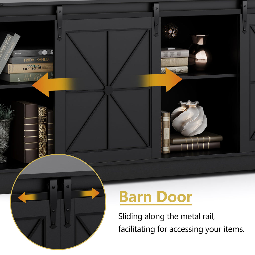Black Farmhouse TV Stand with Storage Cabinets & Sliding Barn Doors D6263