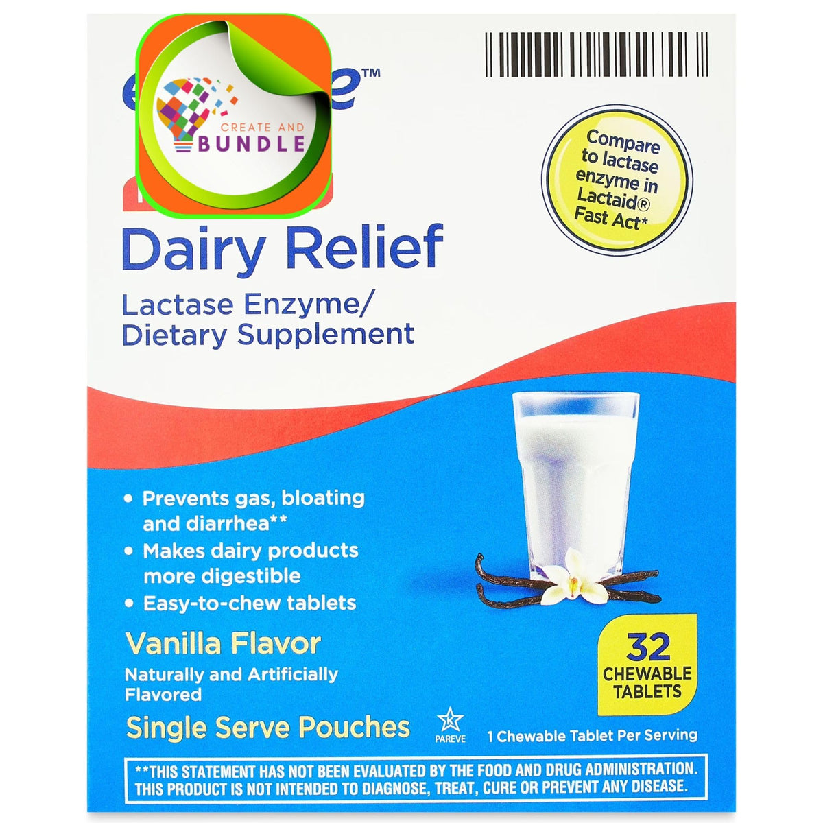 Chewable Lactase Enzyme Tablets Vanilla Flavor 32 Count S22092