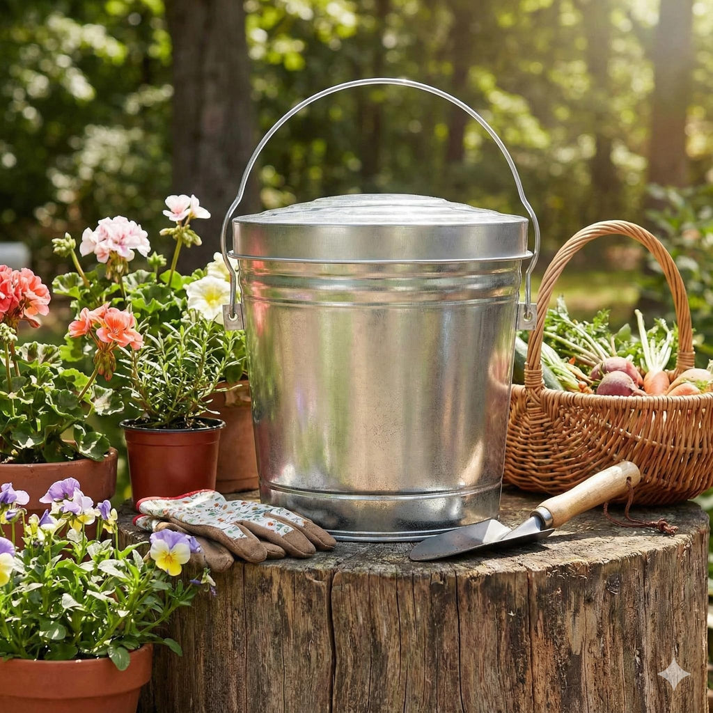 6-Gallon Galvanized Steel Trash Can with Locking Lid V7153