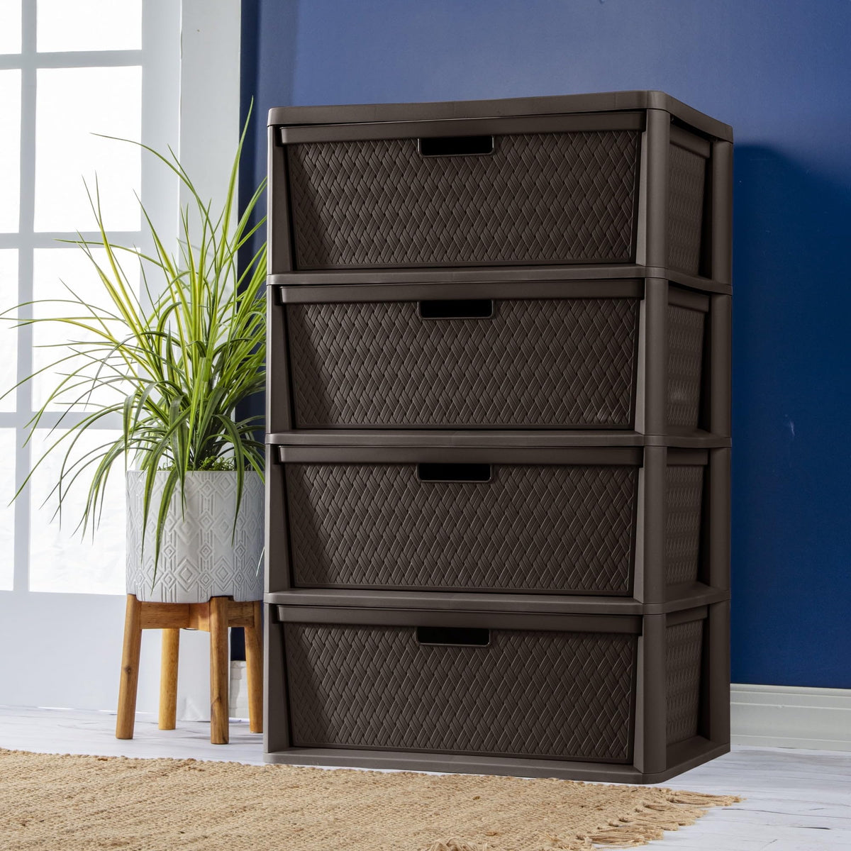 Brown 4 Drawer Plastic Storage Tower Q163