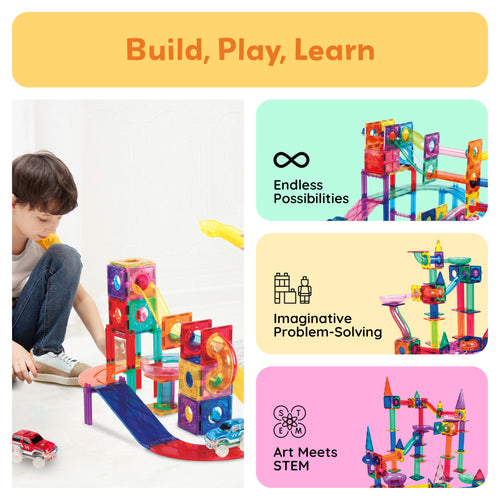 108 Piece Marble Run Race Track Set with LED Cars D329