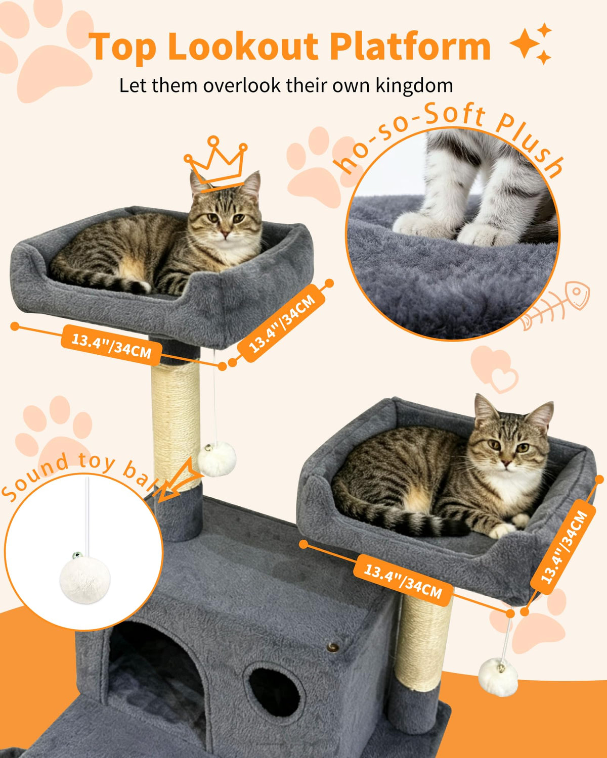 70" Cat Tree with 2 Condos and Wide Perches, Gray I3051