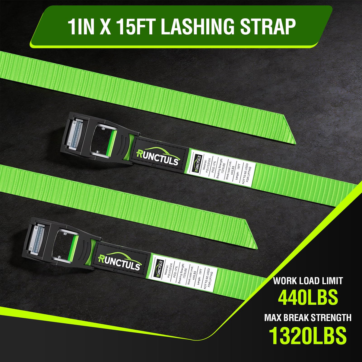 1In x 15FT Cam Buckle Tie Down Straps G10243