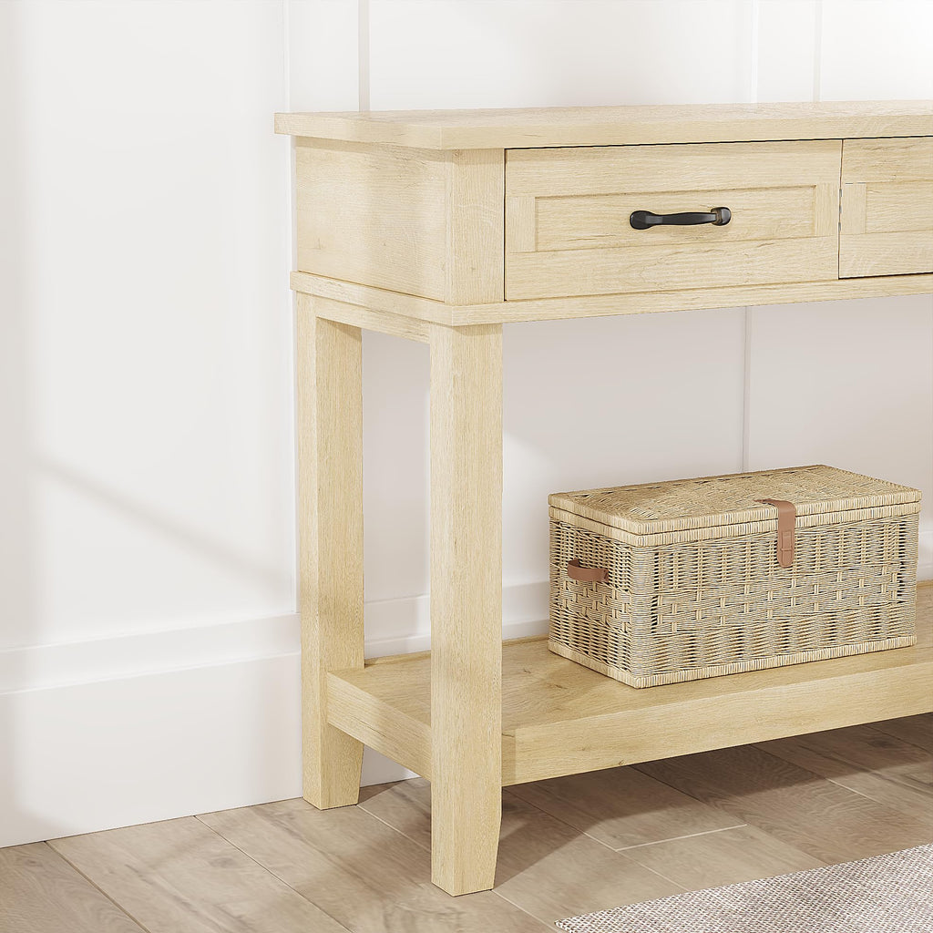 Light Oak 3 Drawer Console Table with Open Storage Shelf W346883