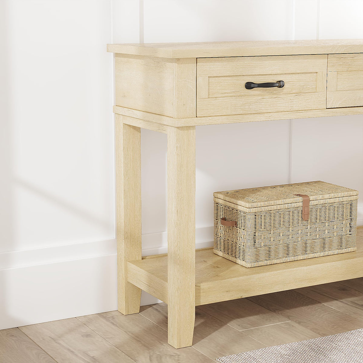 Light Oak 3 Drawer Console Table with Open Storage Shelf W346883
