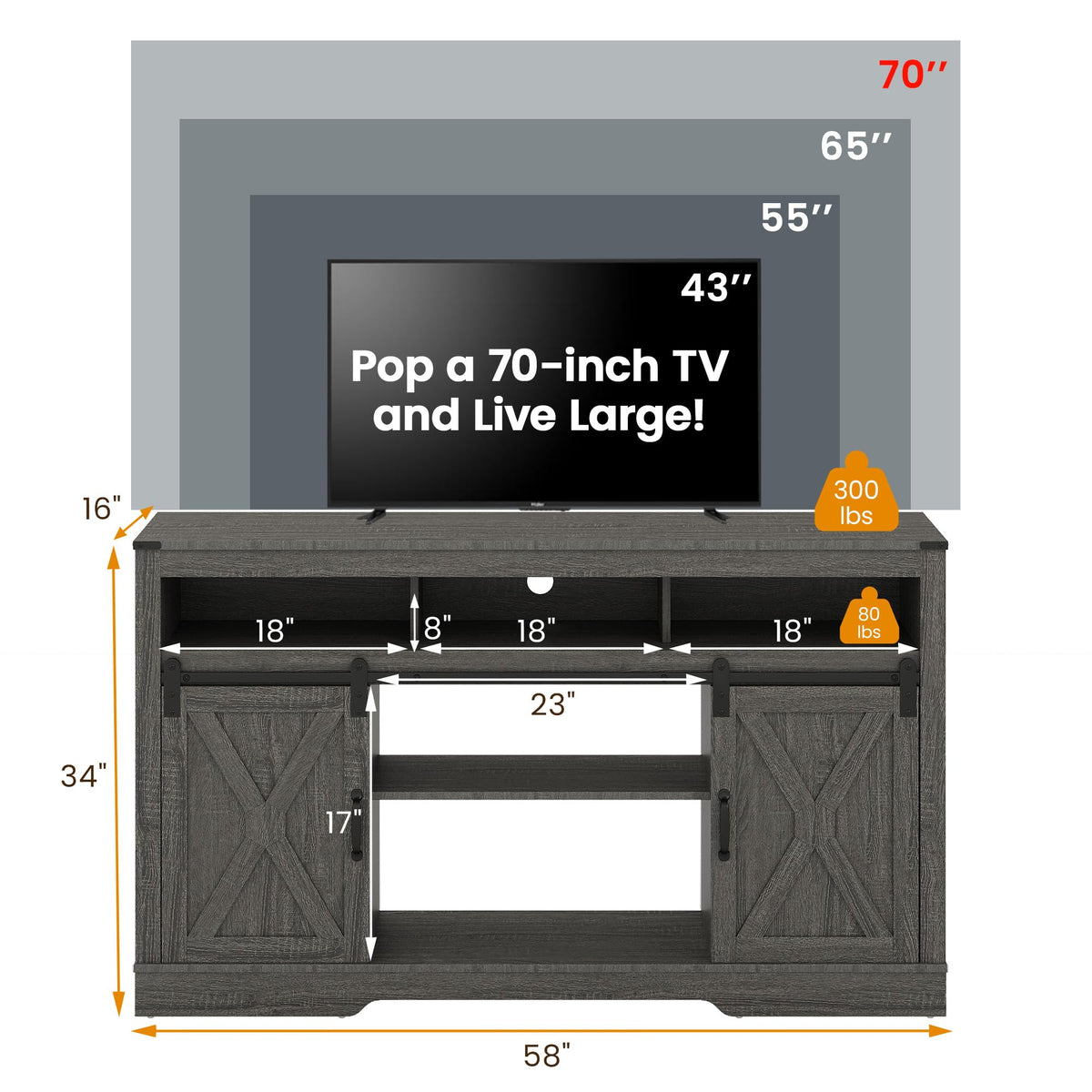 Farmhouse TV Stand for 65+ Inch TV V919798