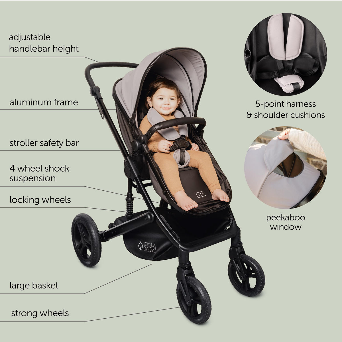 2-in-1 Foldable Baby Stroller with Extendable Canopy U285