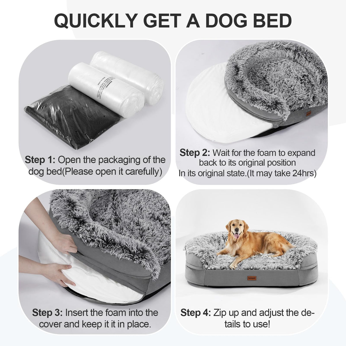 Fluffy Orthopedic Dog Bed with Washable Plush Cover, Grey C180