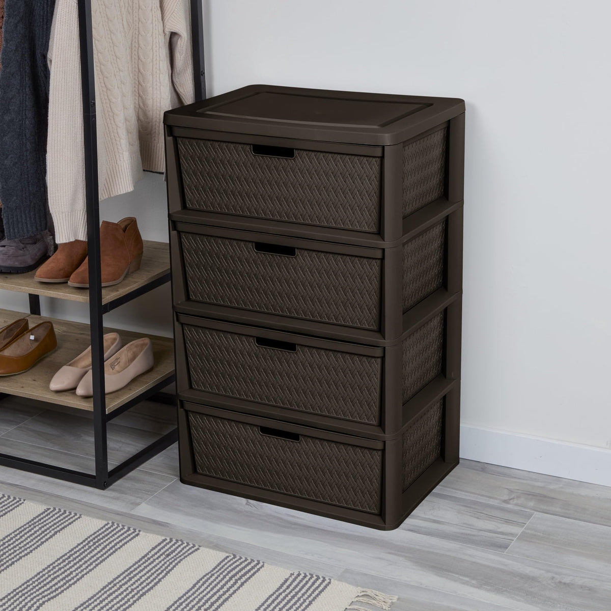 Brown 4 Drawer Plastic Storage Tower Q163