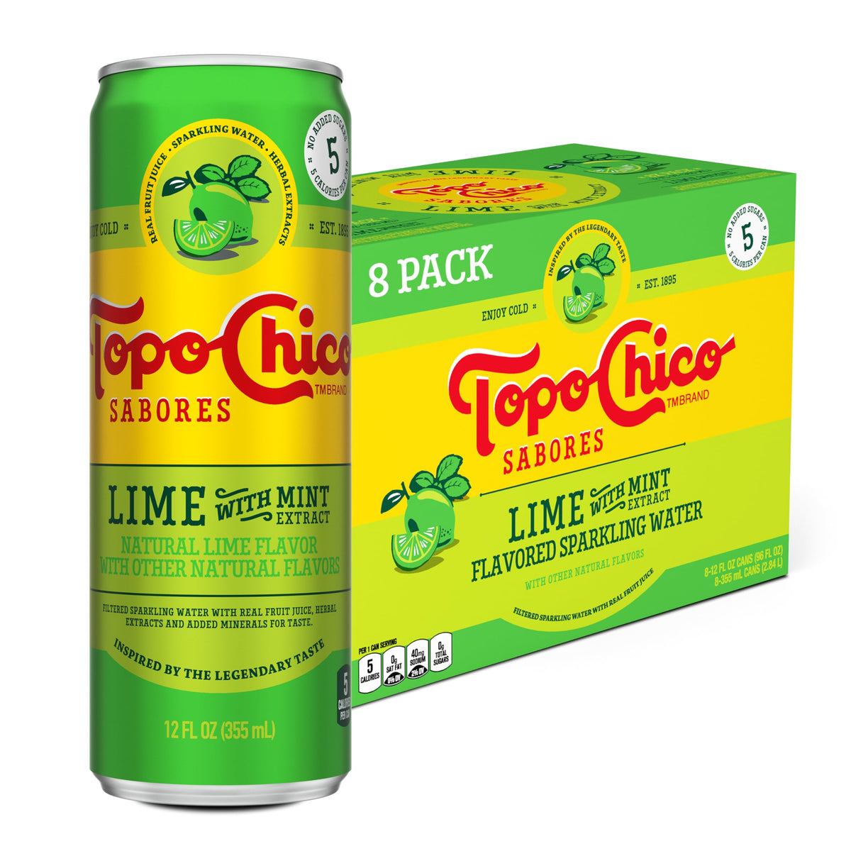 Lime with Mint Extract Sparkling Water, 12 fl oz, 8 Pack Z69398