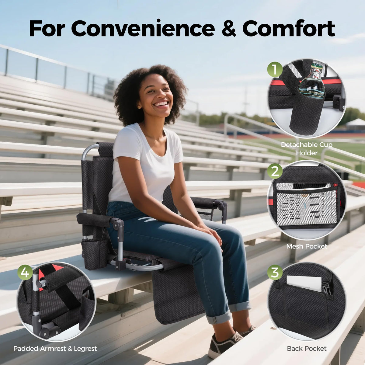 Extra Wide Padded Stadium Seats with Back Support V866