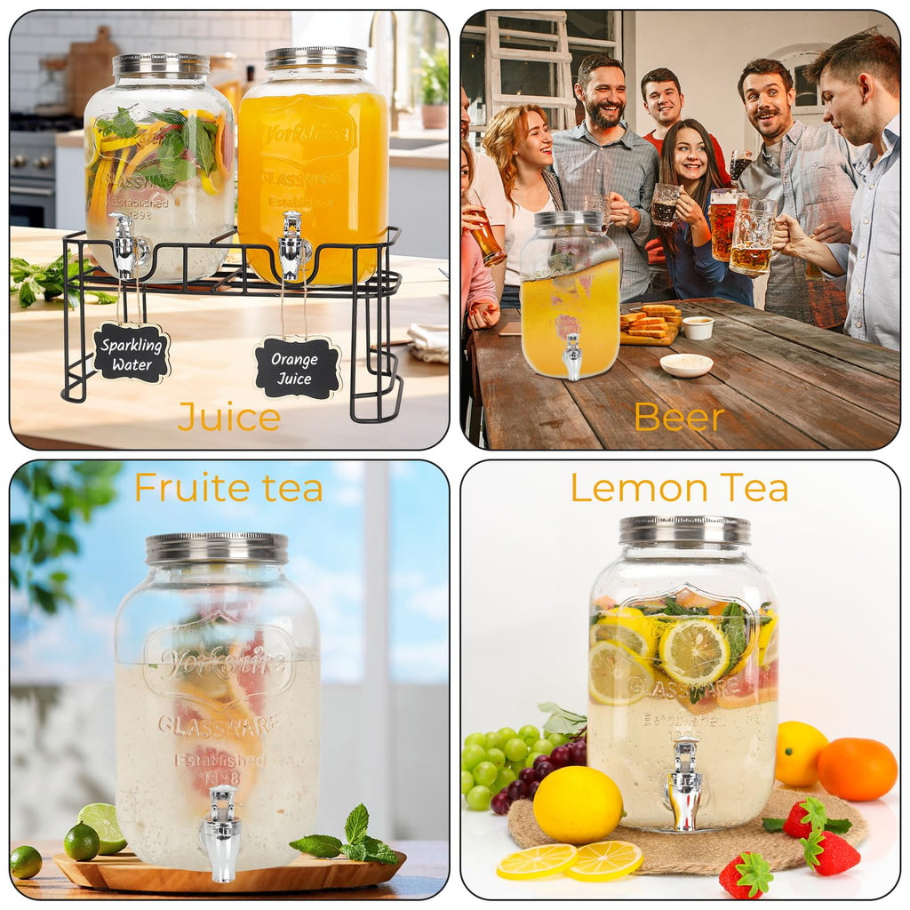 2 Pack 1 Gallon Glass Drink Dispensers with Stand L5921