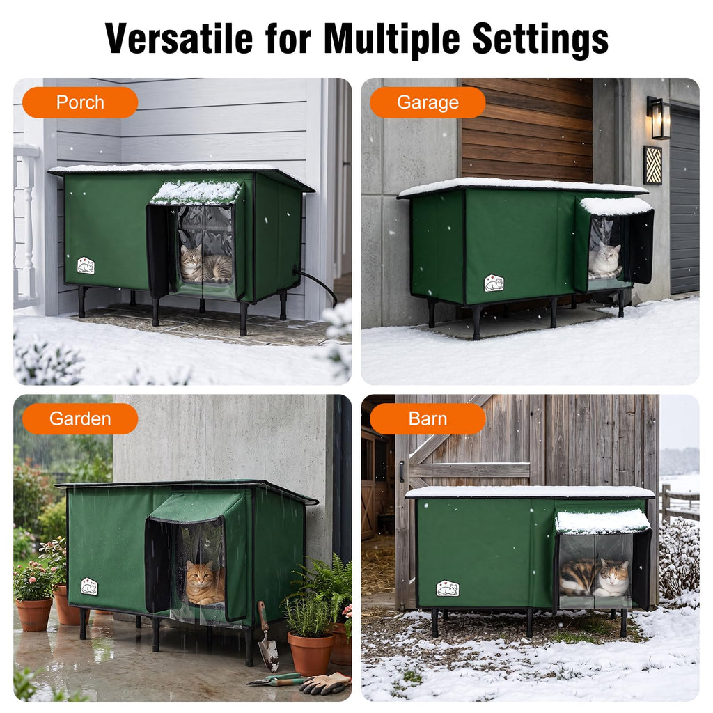 Weatherproof Insulated Heated Cat House with Heating Pad S1240