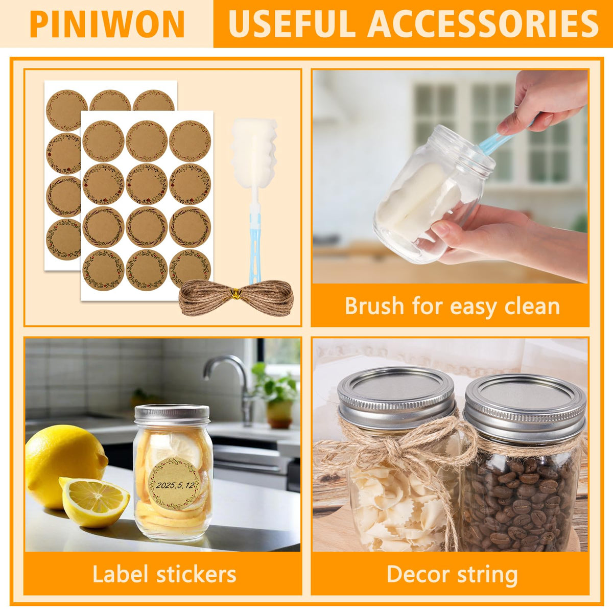 12 oz Mason Jars with Lids and Bands, 20 Pack T3152