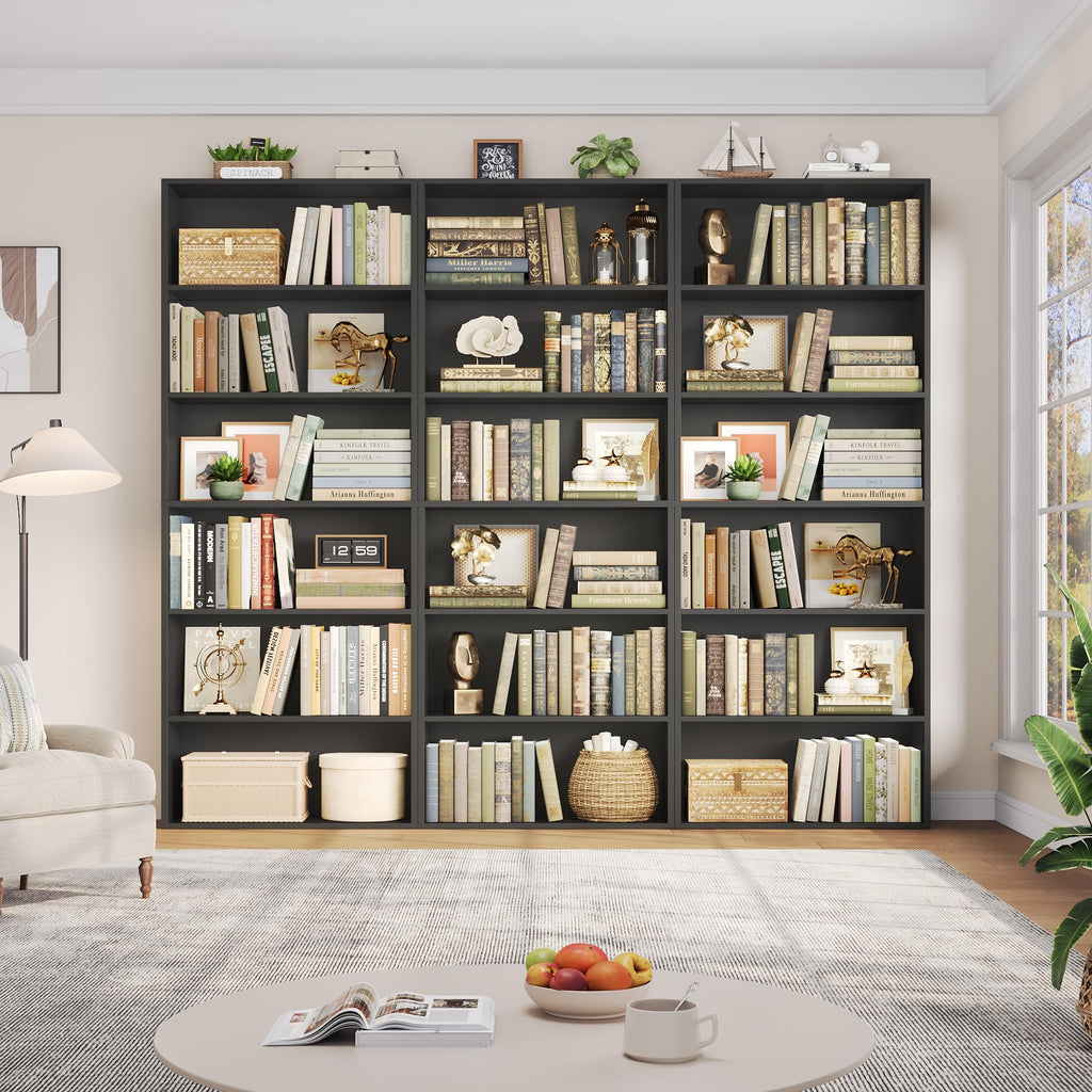6 Tier Tall Black Bookshelf and Bookcase D7587