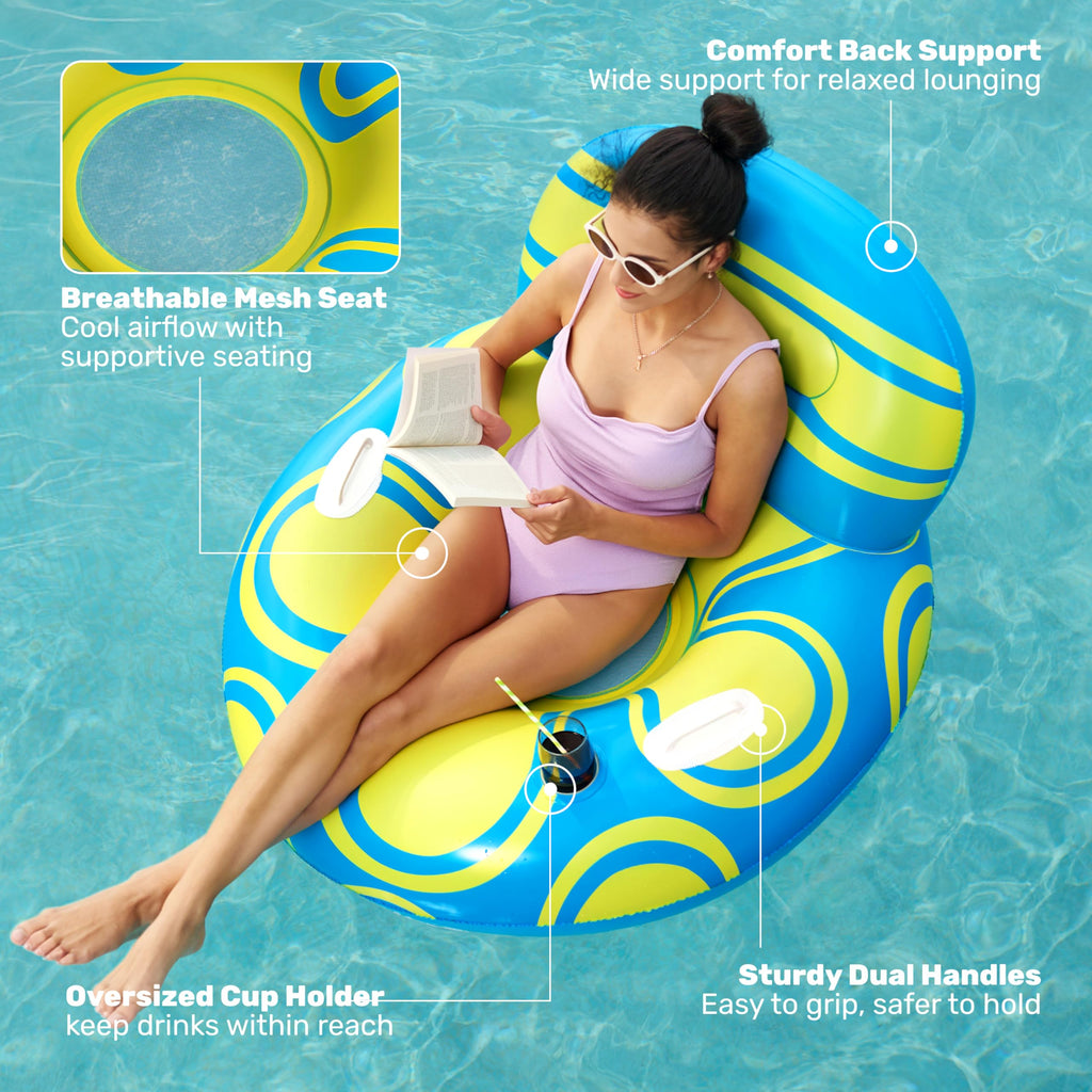 Blue Yellow Inflatable Pool Float Lounger B21582
