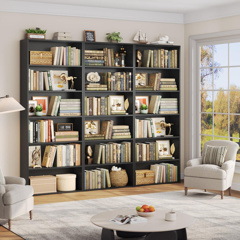 6 Tier Tall Black Bookshelf and Bookcase D7587