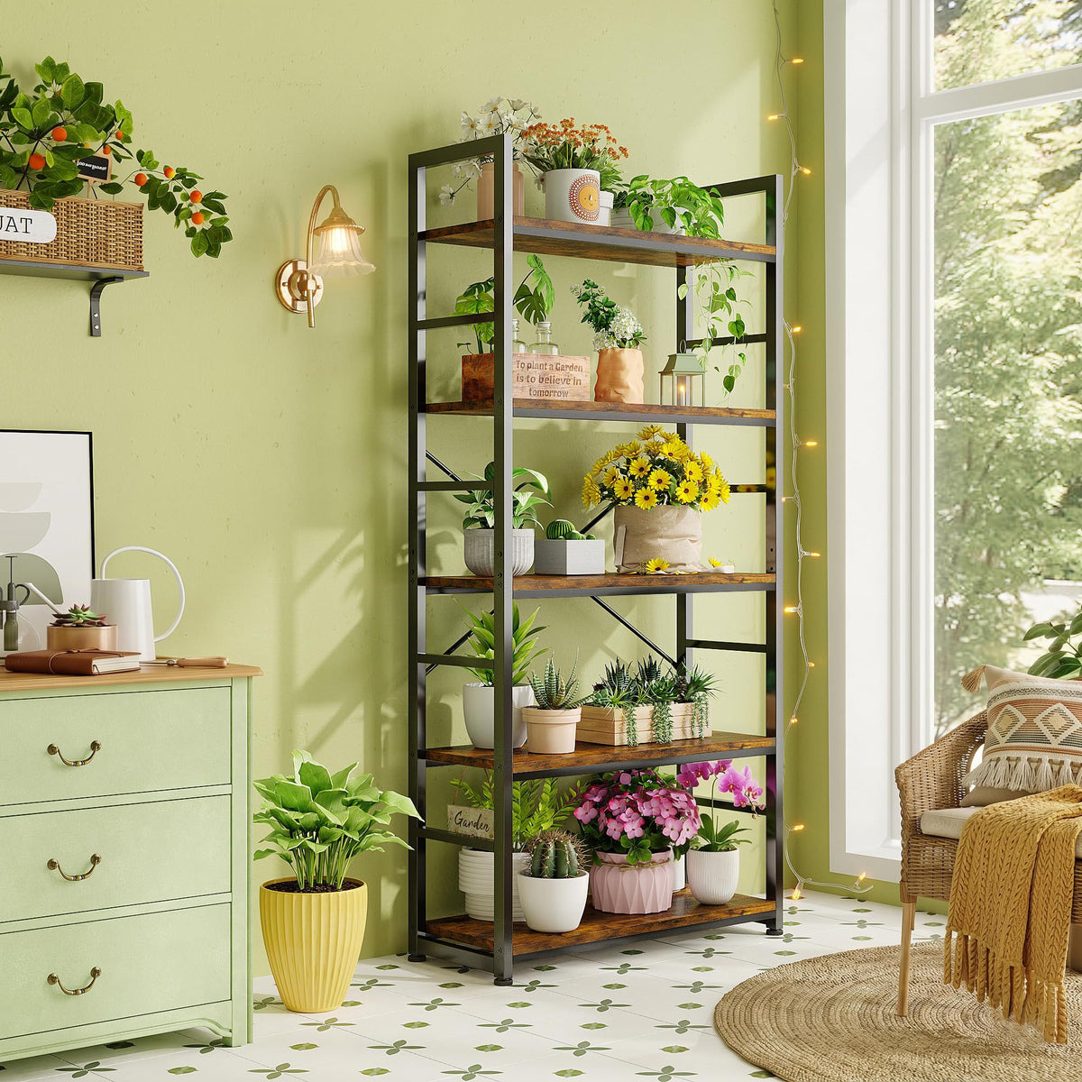 32 Inch 5-Tier Wood Metal Bookshelf B323