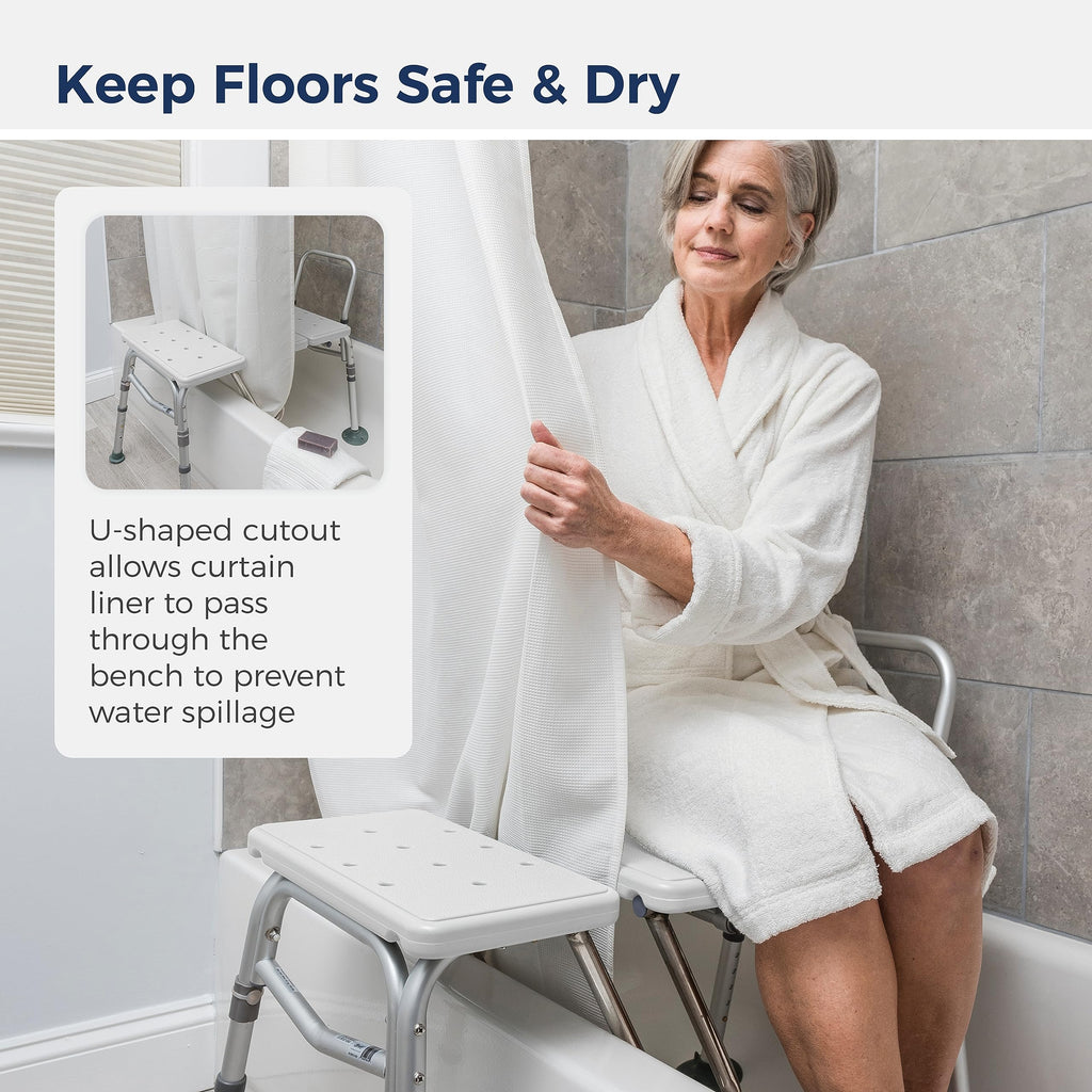 Adjustable Height White Tub Transfer Bench E80961