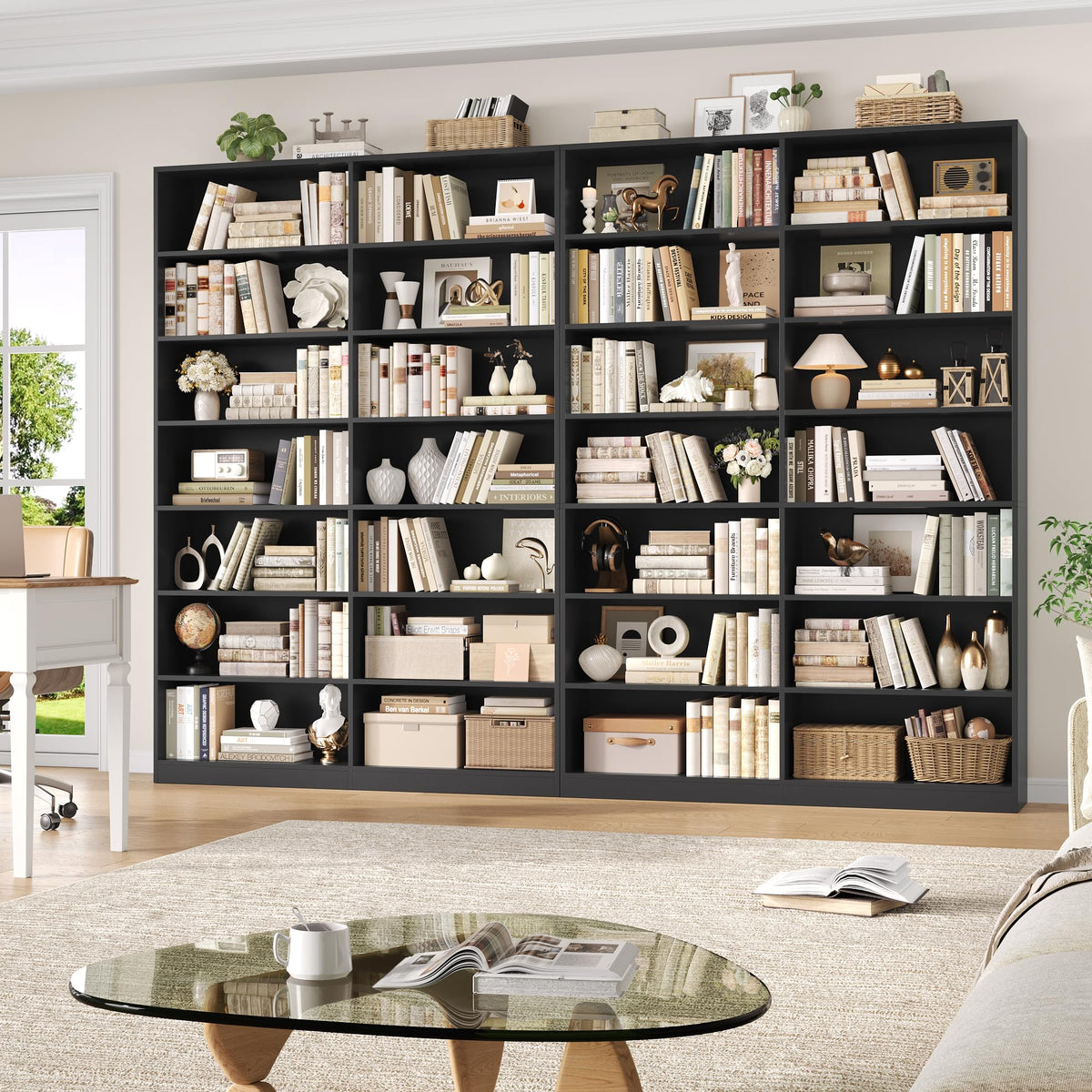 83.7" Tall 7-Tier Double Black Bookshelf and Bookcase A72626